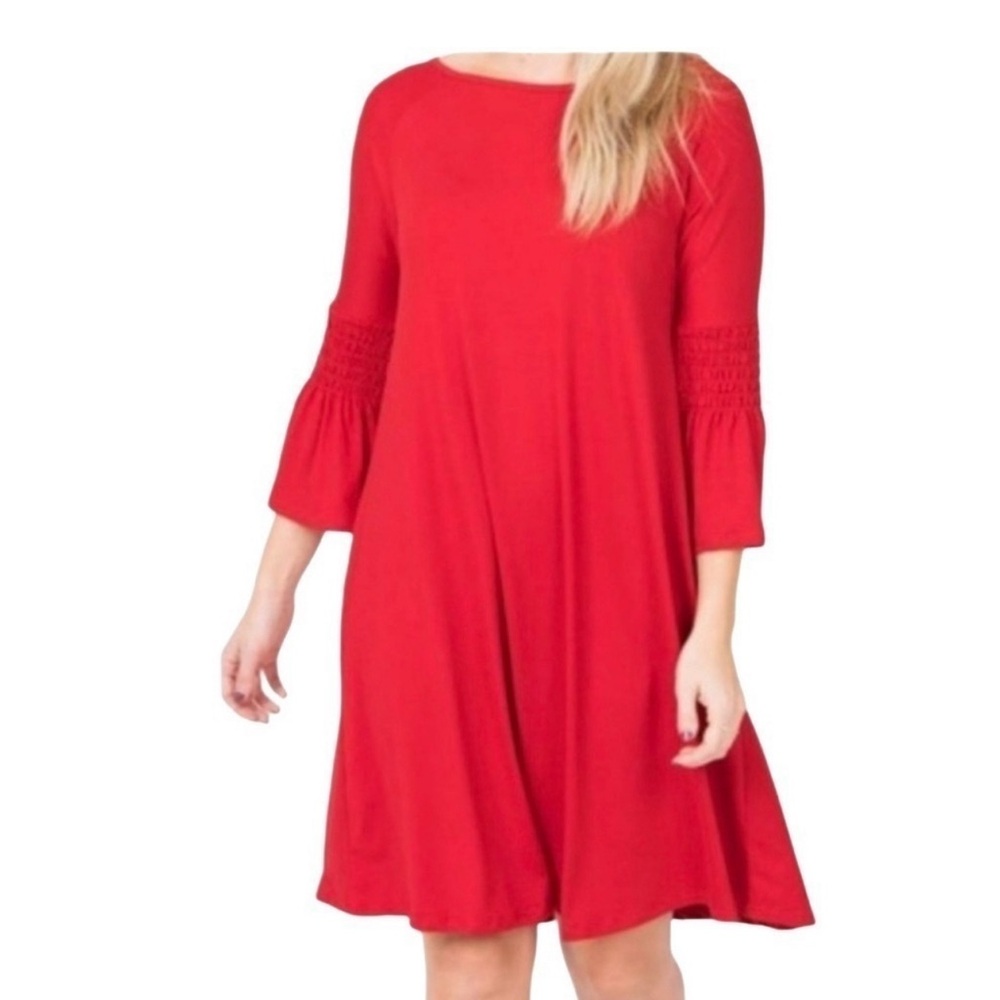 Elegant Agnes & Dora Red Bell Sleeve Swing Dress XL Boho Stretch Knit Tunic - Picture 2 of 9